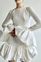 Elegant High Waist Long Sleeve Pleated Mini Dress