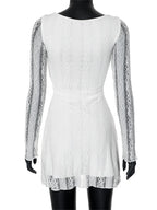 White Lace See-Through Mini Dress For Women Fashion High Waist Patchwork Slim Elegant Party Dress Gown Ladies Solid Dress