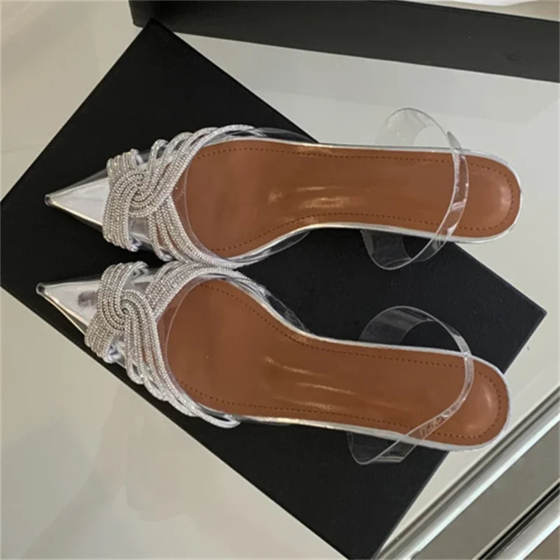 PVC Transparent Crystal Low Heels Pointed Toe Women Pumps
