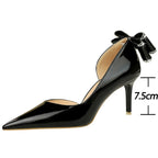 Patent Leather Women Pumps with Kitten Heels and Back Bowknot Design