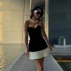 Sexy Strapless Velvet Patchwork Pleated Mini Dress Women Elegant Off Shoulder Backless Slim Vestidos New Evening Party Gown