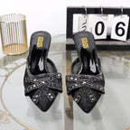 Golden summer pointed shallow bow high heeled sandals