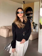 Basic Stand Collar Women Jacket Long Sleeve Cardigan Button Up Cropped Coat Baseball Outerwear Autumn Winter Clothes