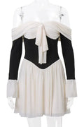 Strapless Backless Pleated Long Sleeve Mini Dress