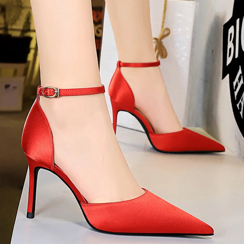 Summer Satin Kitten Heel Wedding Pumps for Women