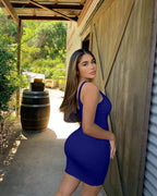 Square Neck Wide Strap Sleeveless Bodycon Mini Dress