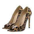 Leopard Print Pointed Peep Toe Stripper Heels for Women