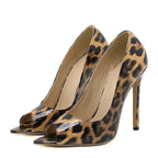 Leopard Print Pointed Peep Toe Stripper Heels for Women