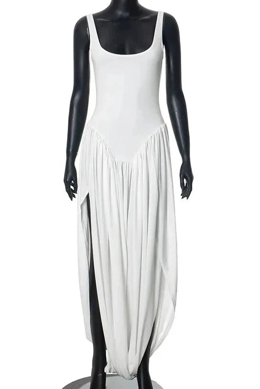 Patchwork Slit High Waist Sleeveless Mini Dress