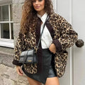 Vintage Leopard Print Single Breasted Jacket Women Elegant O Neck Long Sleeves Pocket Coat New Fashion Lady Warm Outerwear