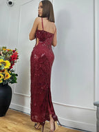 Beaded Scallop Pattern Waist Cutout Sweetheart Mermaid Maxi Gown