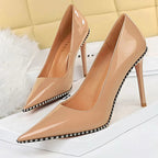 Metal Beads Black Suede High Heel Stiletto Wedding Shoes Women Pumps
