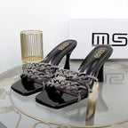 Autumn new rhinestone stiletto sandals with hollow out design