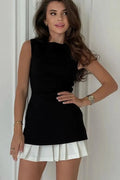 Sleeveless Pleated Patchwork Mini Dress