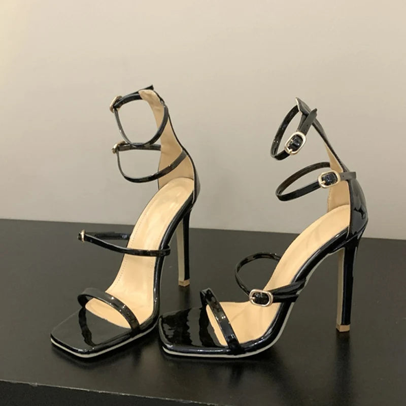 Golden Sandals Women Square Toe Super Thin High Heels Pumps