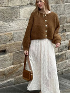 Women Brown Single Breasted Knitwear Fashion Women's O Neck Long Sleeves Loose Casual Sweater Casual New Lady Office Cardigan