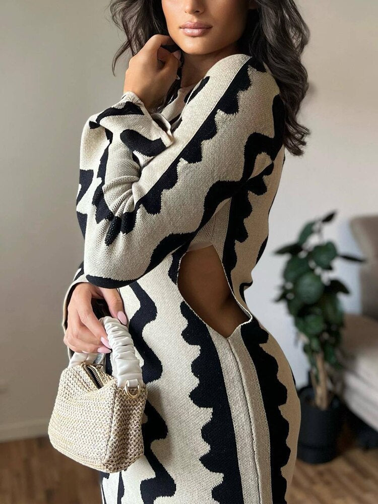 Ada Elevated Long Sleeve Knitted Maxi Dress Chic Silhouette Collection