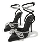 Crystal Buckle Strap Women Pumps with Butterfly-knot Detail and Thin High Heels