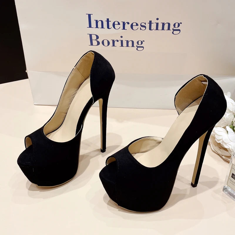 Black Platform Pumps Women Ultra High Stiletto Heels Peep Toe Party Stripper Shoes