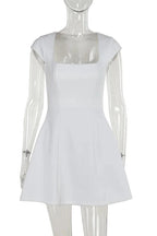 A-Line High Waist Mini Dress with Square Collar