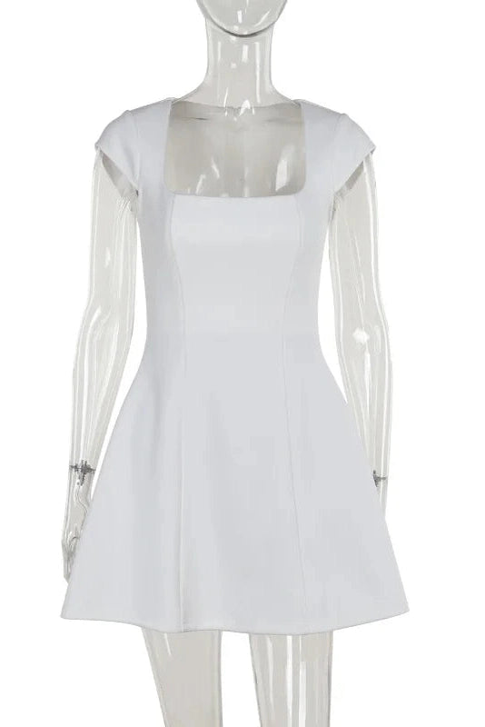 A-Line High Waist Mini Dress with Square Collar