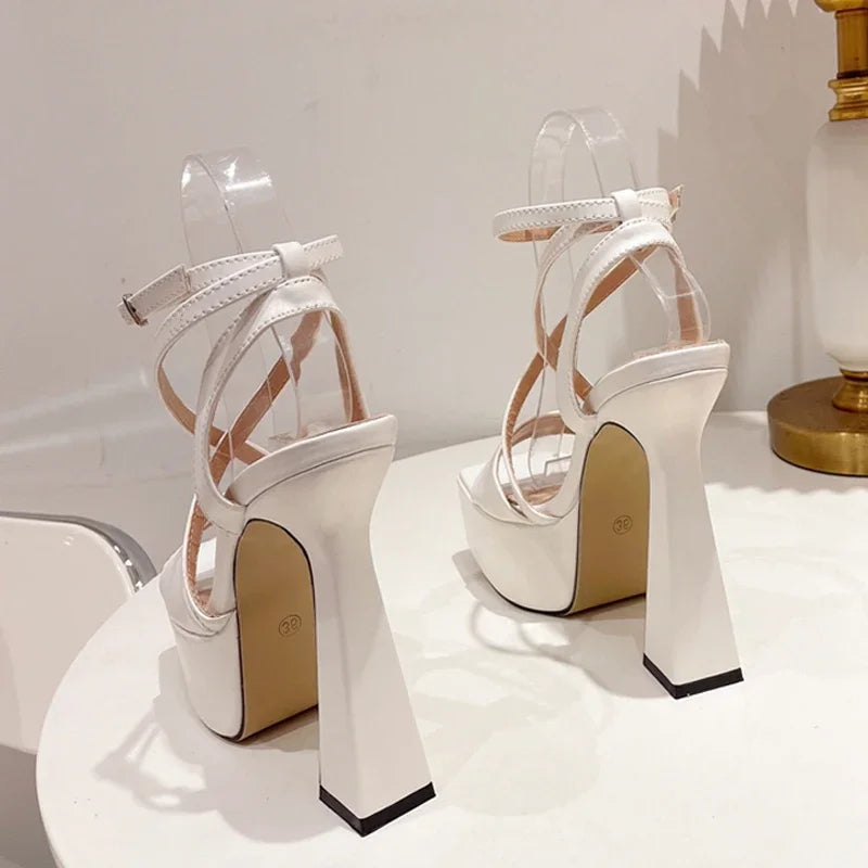 Peep Toe Ankle Buckle Strap High Heels Sandals for Women - Street Style Fashion Platform Shoes