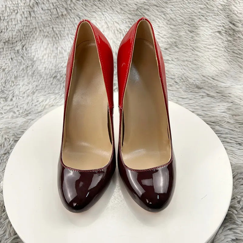 Red Black Gradient Round Toe High Heel Shoes for Women