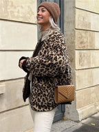 Women Fashion Jacket Winter Casual Ladies Commuter Leopard-print Lamb Wool Solid Jacket For Women's Outwears