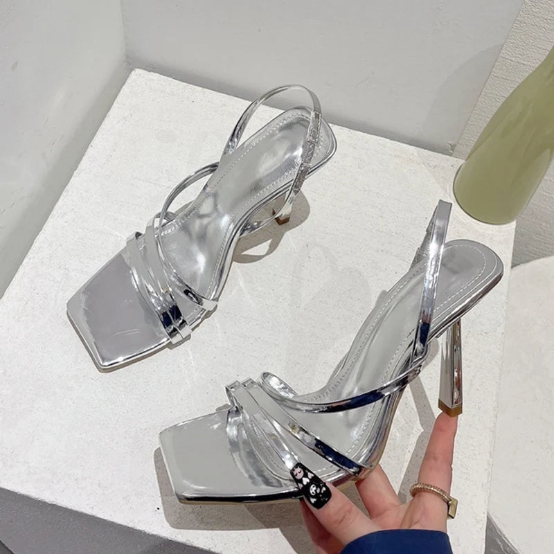 Summer Slingback Sandals with Square Toe and High Heels
