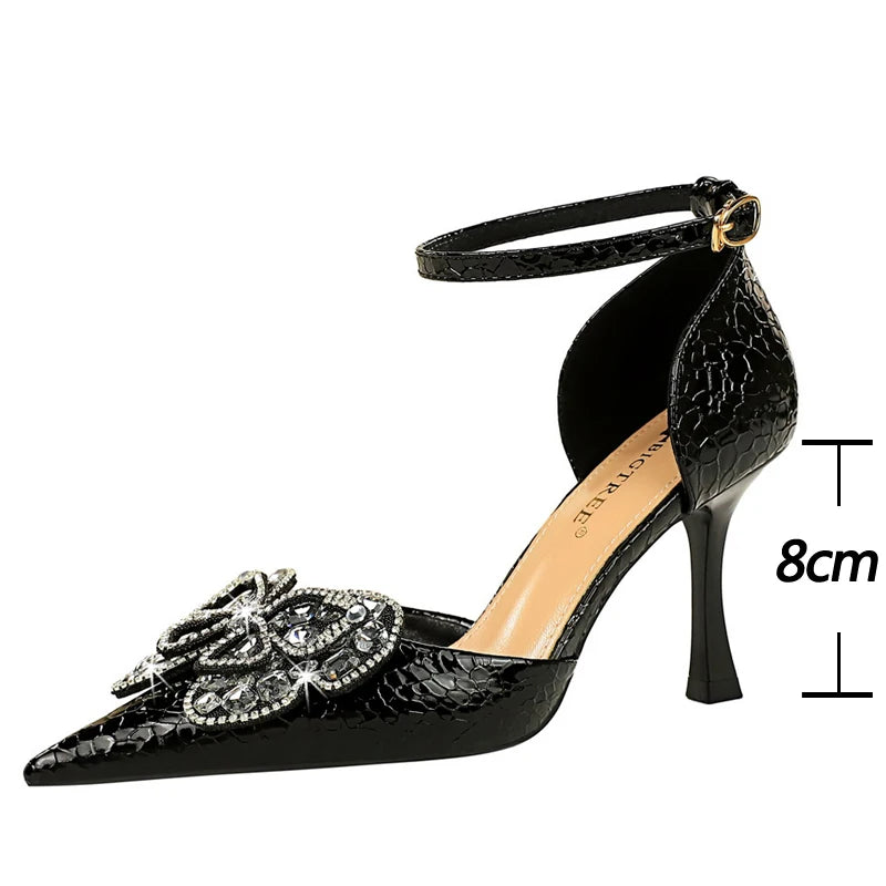 Kitten Heels Sandals Women Shoes with Rhinestone Bowknot for Summer Banquets