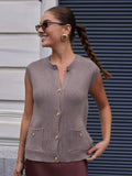 Pocket Solid Cardigan Vest Women O Neck Single Breasted Sleeveless Knit Waistcoat 2025 New Simple Casual Fashion Sweater Jacket
