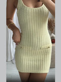 Scoop Neck Ribbed Knit Button Flap Pocket Detail Bodycon Mini Dress