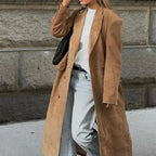 Casual Solid Long Women Streetwear Long Sleeve Turn-down Collar Double Breasted Female Coat 2025 Autumn Fashion Lady Jacket New