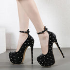 Metal Rivet Round Toe Platform High Heels Pole Dance Shoes