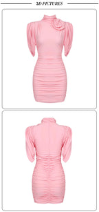 Arwen Mini Dress with 3D Flowers and Draped Shoulders