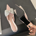 Crystal Butterfly-knot Women Slipper Pointed Toe Mules Shoes Elegant Thin Low Heel Sandals