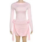 Ora Ruched Long Sleeve Dress with Floral Design