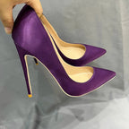 Purple Satin Silk Women Pointy Toe High Heel Wedding Bridal Shoes