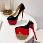 Patent Leather Round Toe Extreme High Heels for Spring and Autumn Stripper