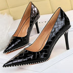 Metal Beads Black Suede High Heel Stiletto Wedding Shoes Women Pumps