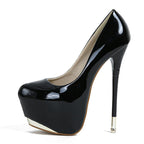 Red Leather Round Toe Metal Platform Pumps with 16CM High Heels for Women