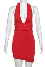 V-Neck Backless Bandage Mini Dress - V-Neck, Backless, Bandage Mini Dress