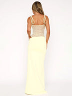Spaghetti Strap Tie Shoulder Lace Waist Insert Asymmetric Hem Maxi Dress