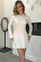 Patchwork Mini Dress with Long Sleejsons and High Waist