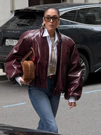 Lady Retro Solid Color Stand Up Collar Pilot Jacket Fashion New Long Sleeved Zipper Jackets High Street Women Commuter Coat