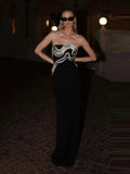 Strapless Wave Rhinestone Bandage Maxi Dress