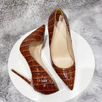 Coffee Brown Crocodile Women Sexy High Heels Party Shoes - 12cm