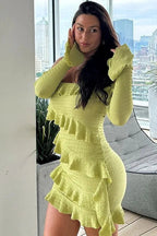 Off Shoulder Pleated Strapless Long Sleeve Patchwork Mini Dress - Mini Dress