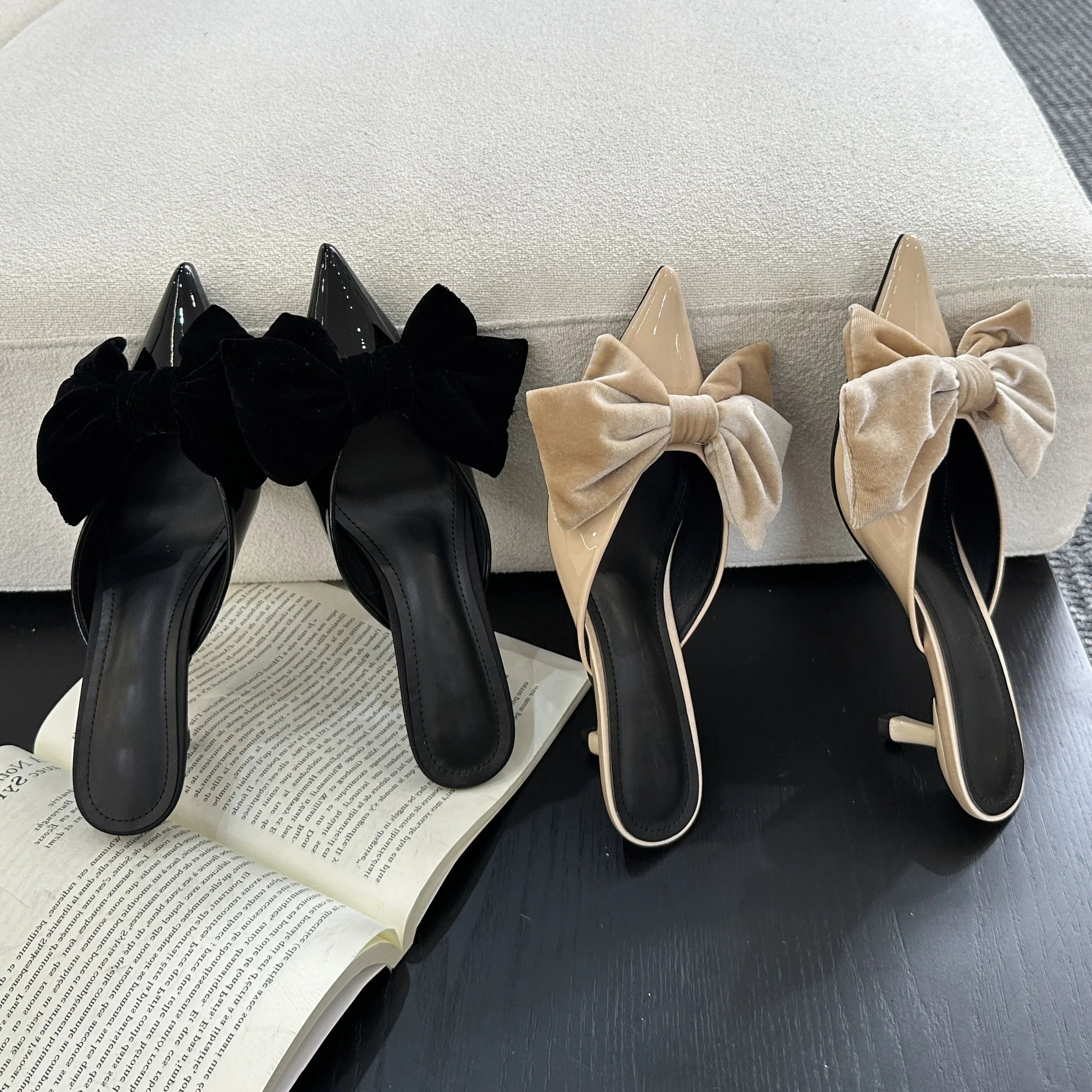 Butterfly-knot Low Heels Woman Pumps Pointed Toe Shallow Shoes