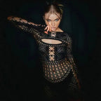 Geometric Crochet Lace Up Cut Out Moto Jacket Bodycon Mini Dress